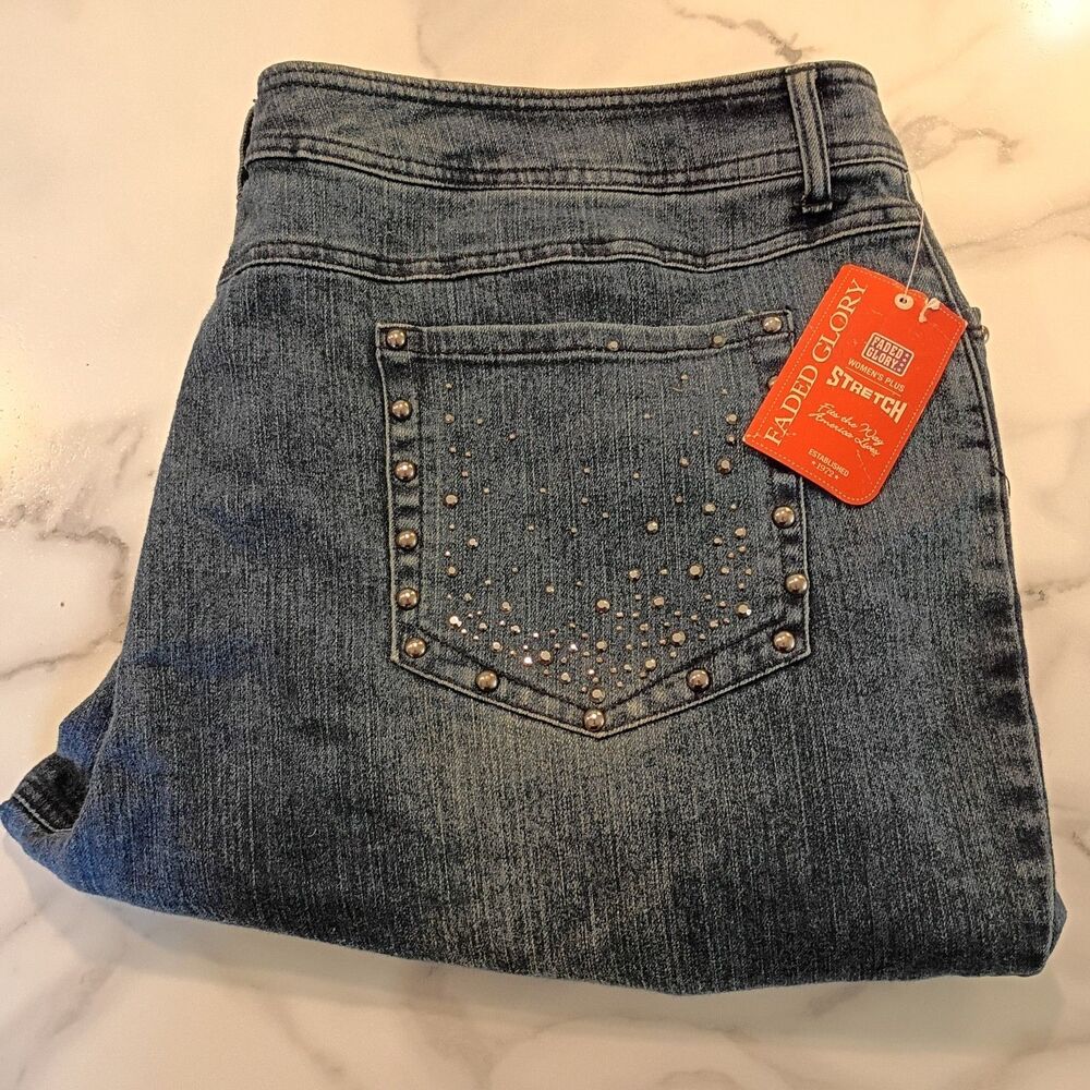 Faded Glory Embellished Plus 26W Jeans With Rhinestones & Stretch